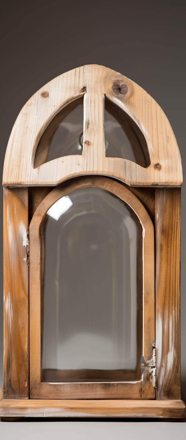 Unfinished wooden lantern with glass window