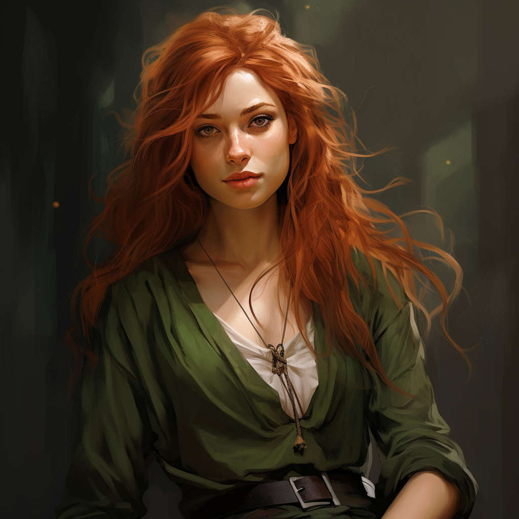 Half Elf Female with Red Hair and Green Eyes