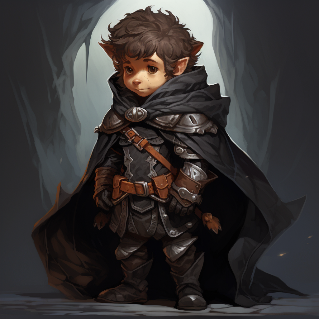 Halfling Rogue with brown hair and dark grey cloak