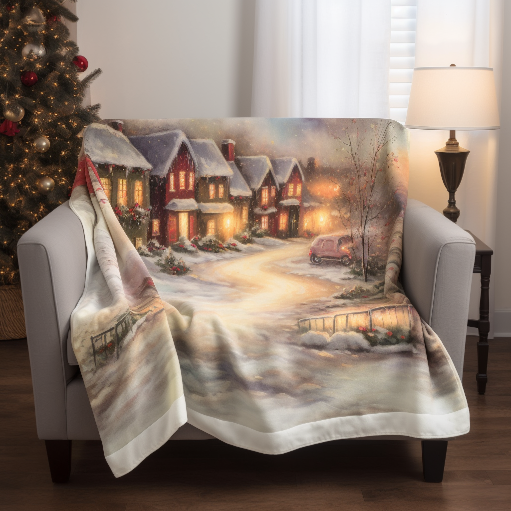 Warm Hallmark snowy village blanket