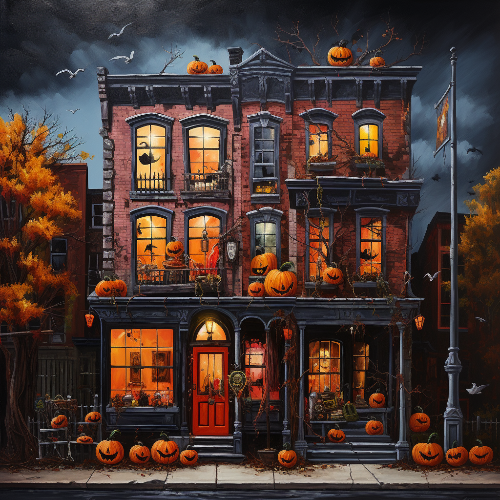 Spooky Halloween building facade painting