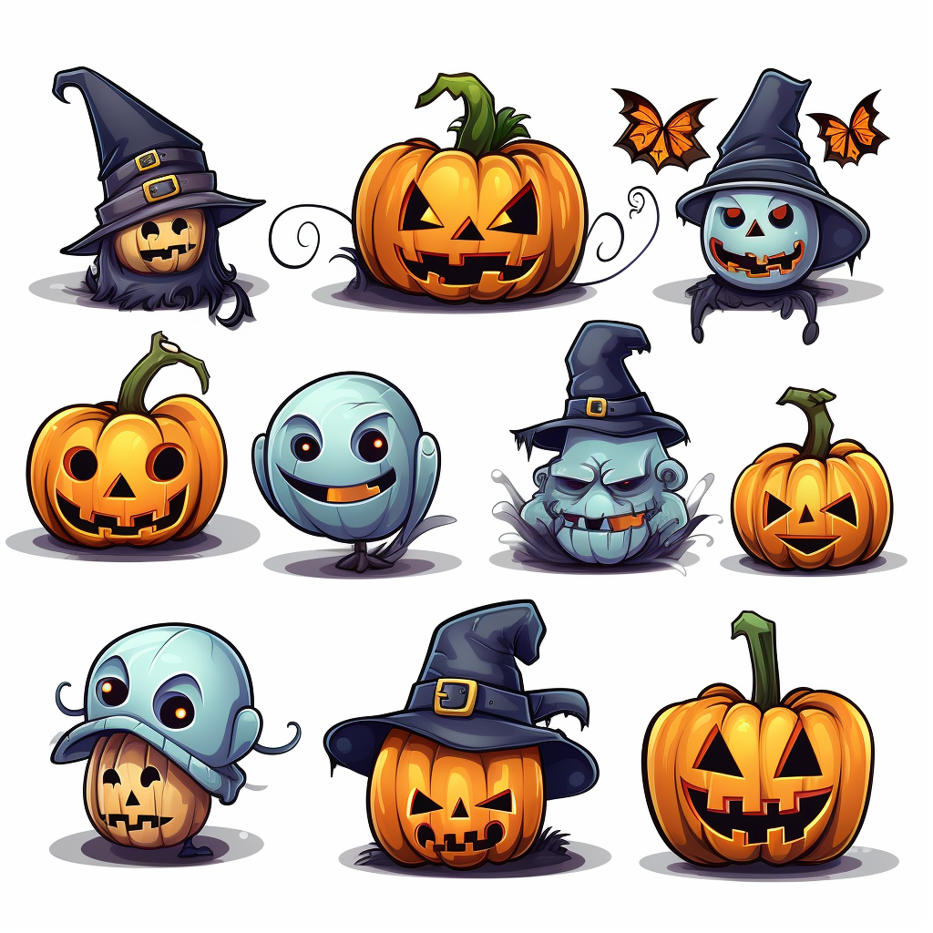 Halloween cartoon set on white background