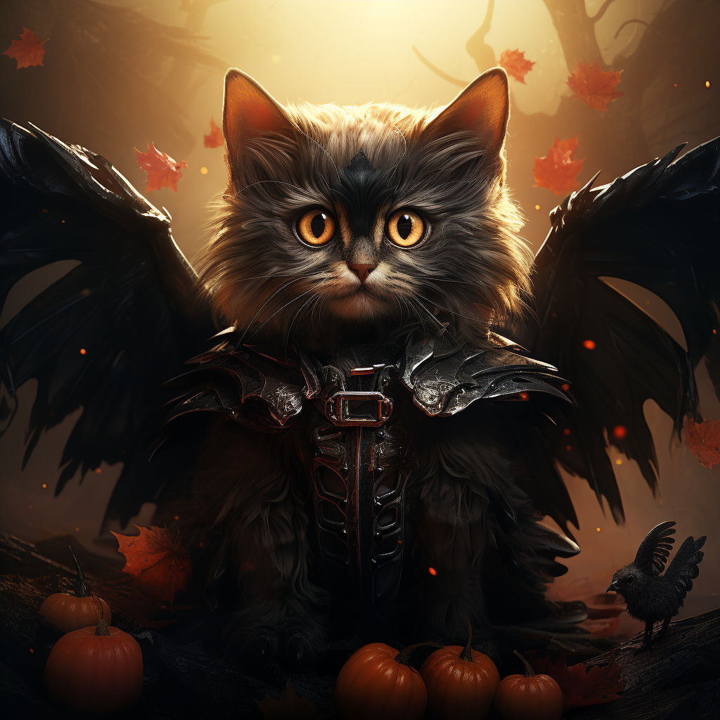 Black cat with bat wings in Halloween costume