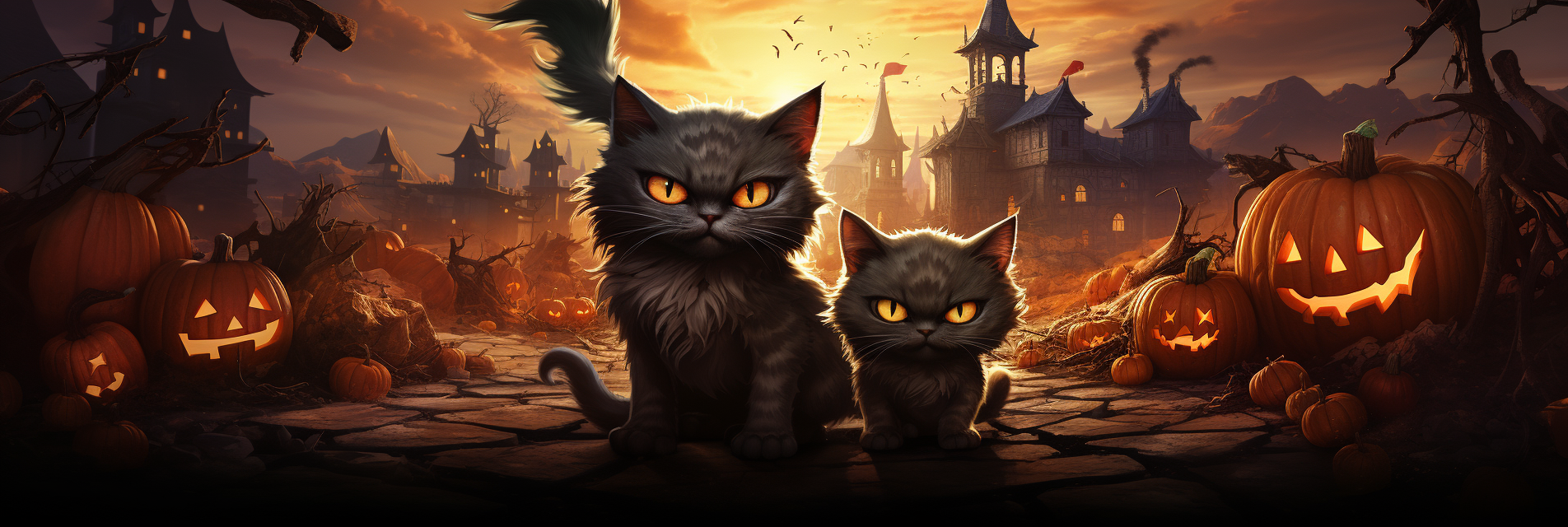 Halloween Cat and Kitten Duo