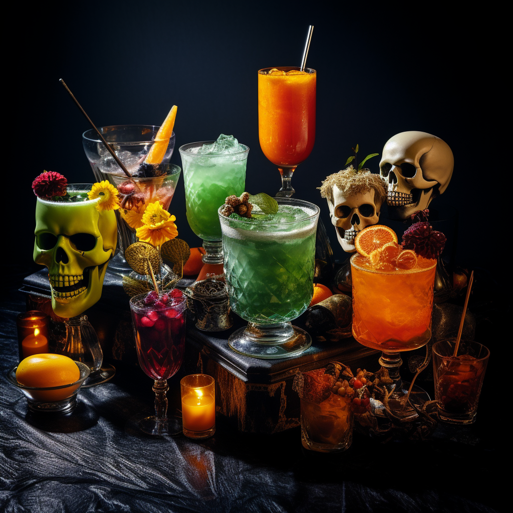 Assortment of Halloween cocktails on a table