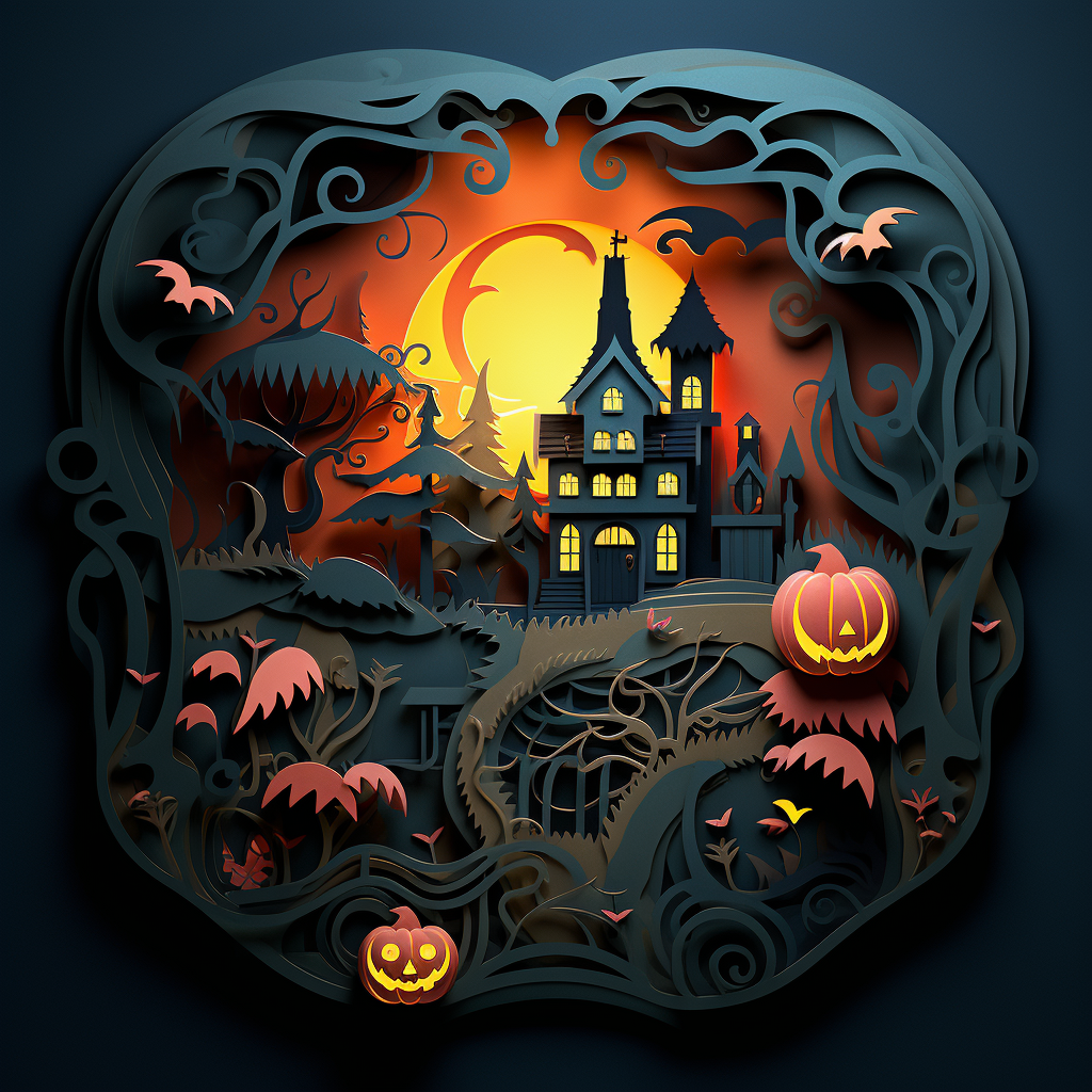 Halloween cut paper art scene