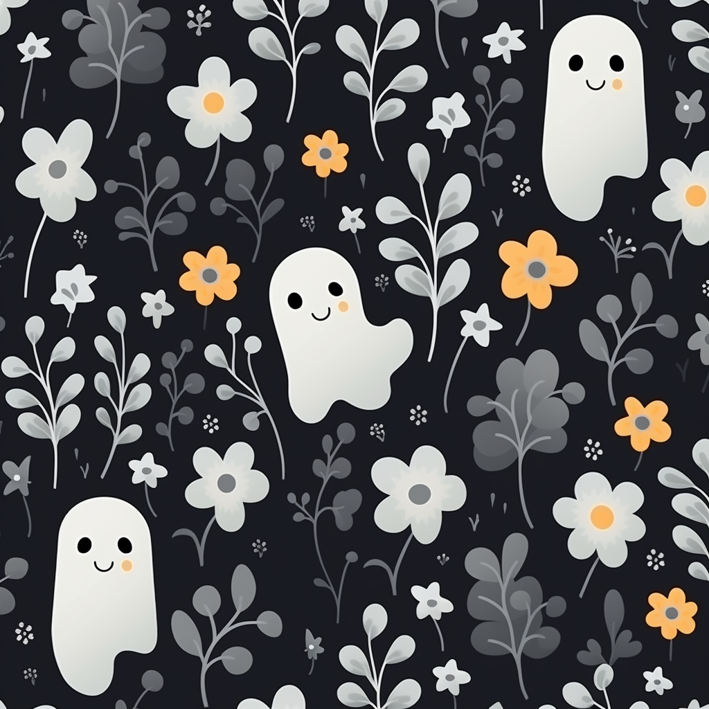 Halloween ghost floral pattern on gray background