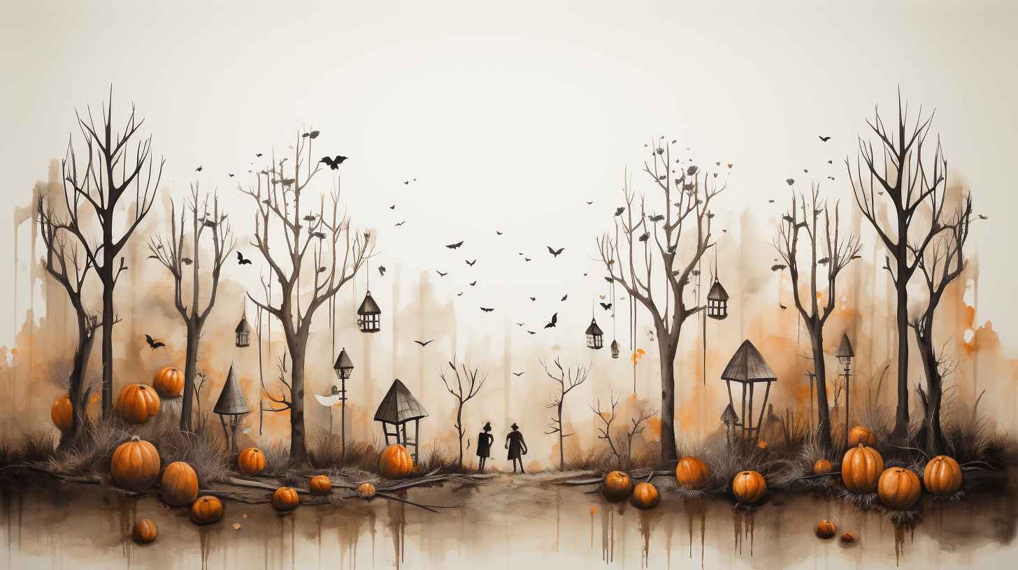 Spooky Halloween forest path with skeletal creatures