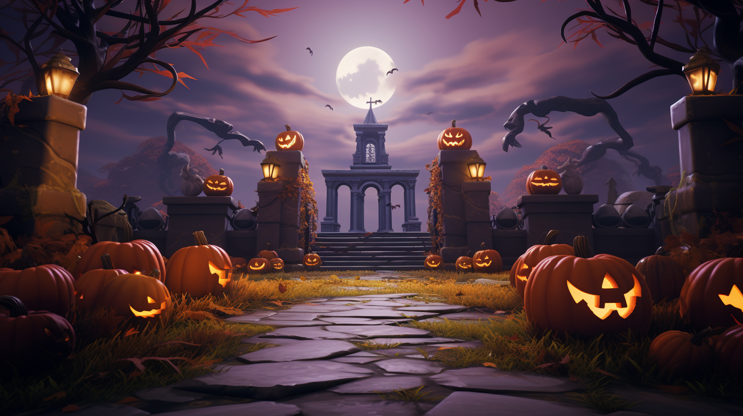 Halloween Fortnite Lobby with Pumpkins and Graves