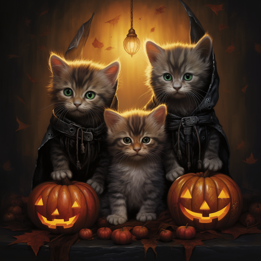 Cute kittens in Halloween costumes