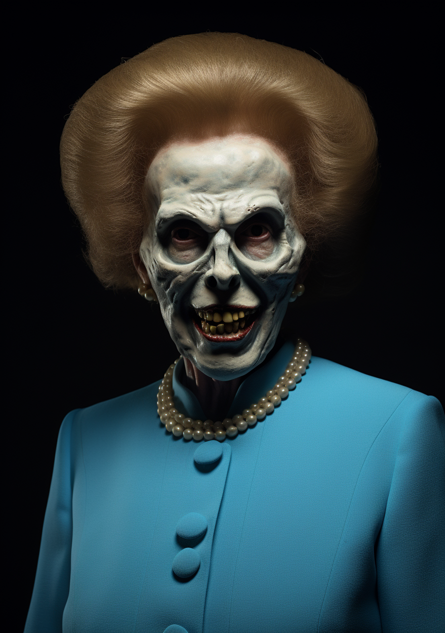 Margaret Thatcher Halloween Mask in Blue Dress