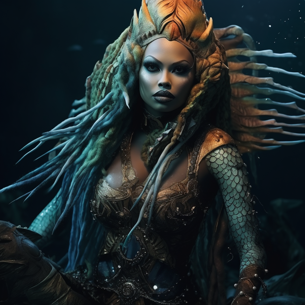 Female model wearing Halloween mermaid outfit