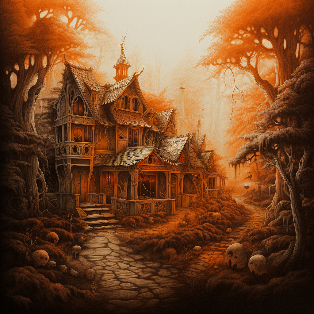 Detailed and Accurate Halloween Cottage Drawing