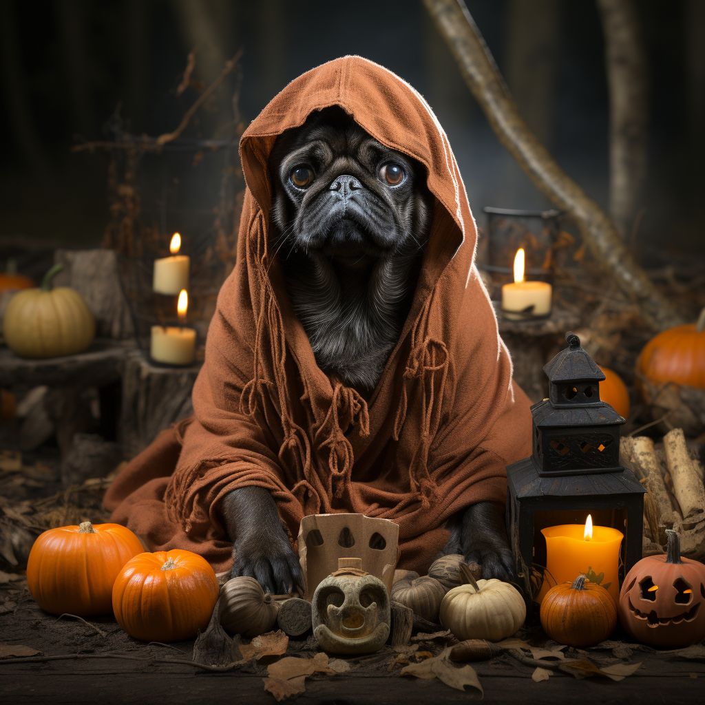 Cute pug in Halloween costume