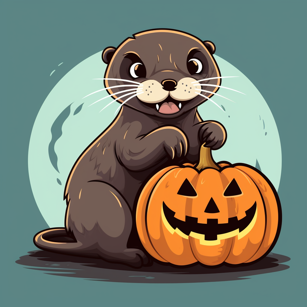 Cute cartoon otter with Halloween pumpkin