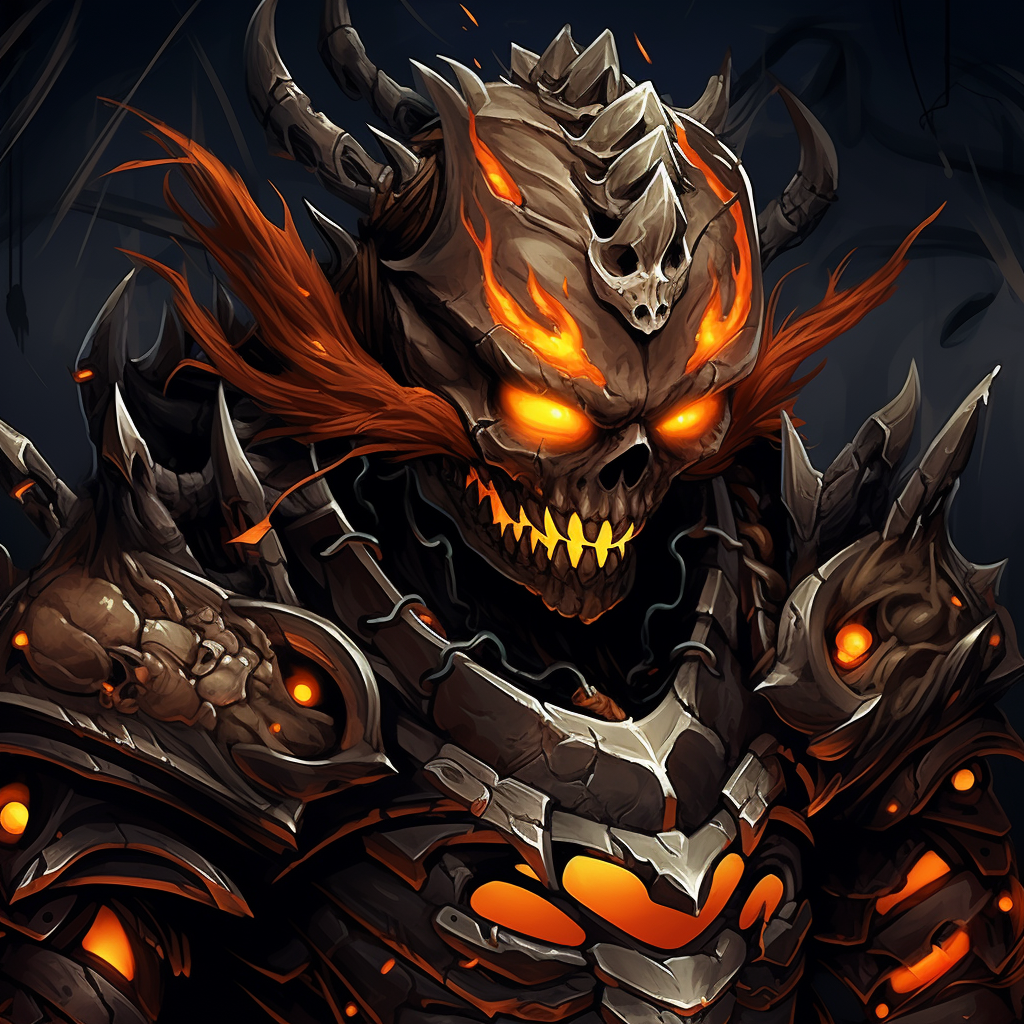 Halloween pumpkin monster warrior with devilish features