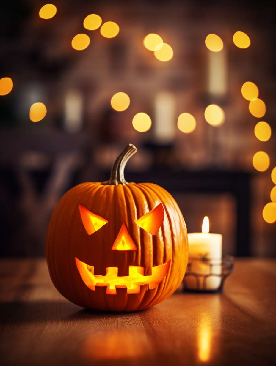 Halloween pumpkin on cozy table