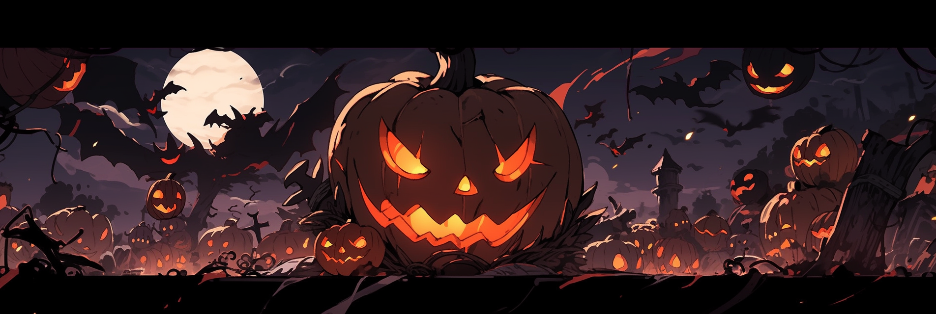 Halloween pumpkins and monsters with vibrant colors