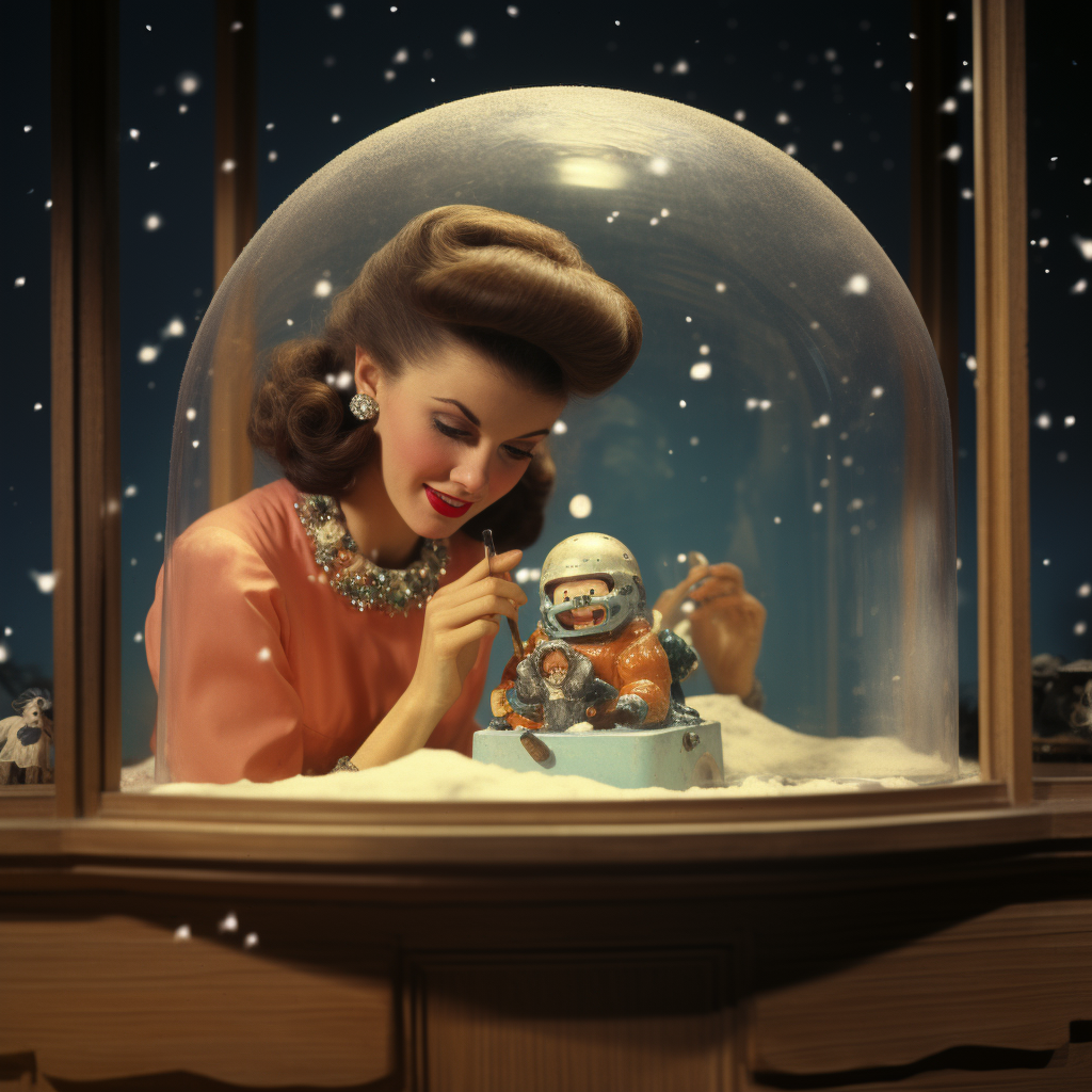 1950s housewife inside Halloween snow globe