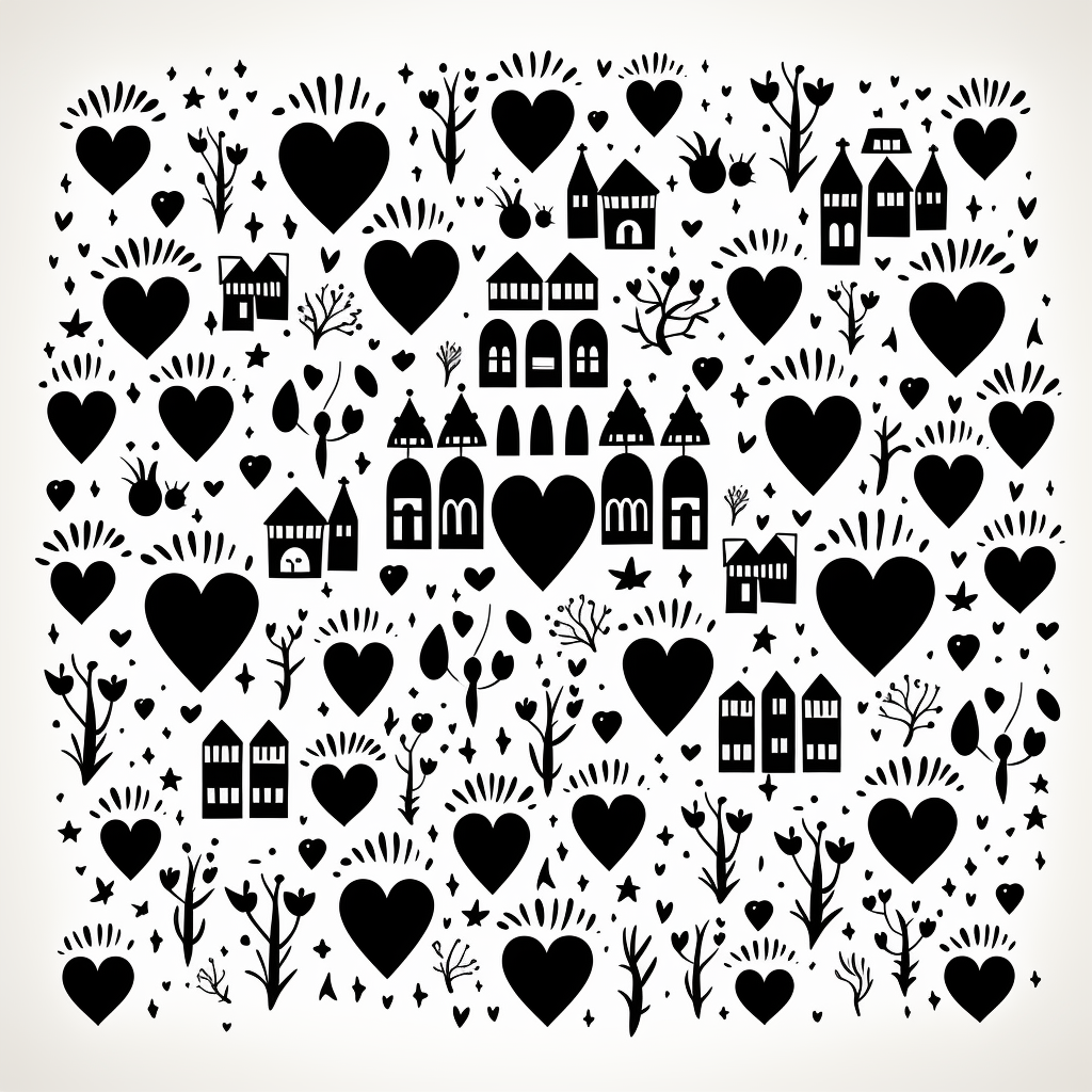 Black and white heart-shaped Halloween elements