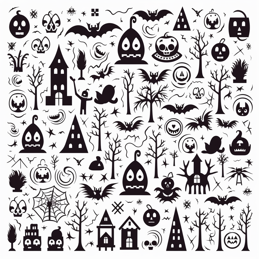 Creepy Halloween pattern with skeletons, pumpkins, and bats