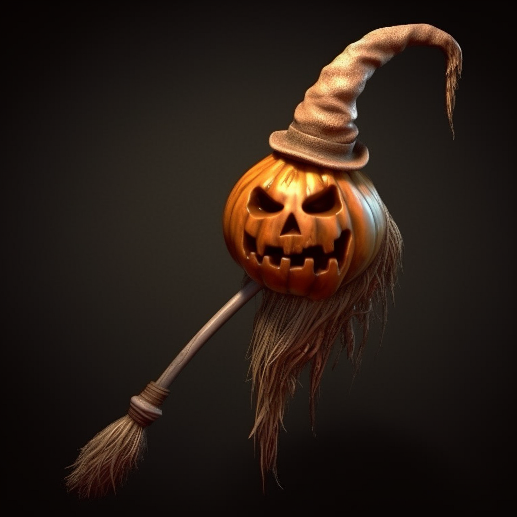 Image of a spooky tooth riding a broom