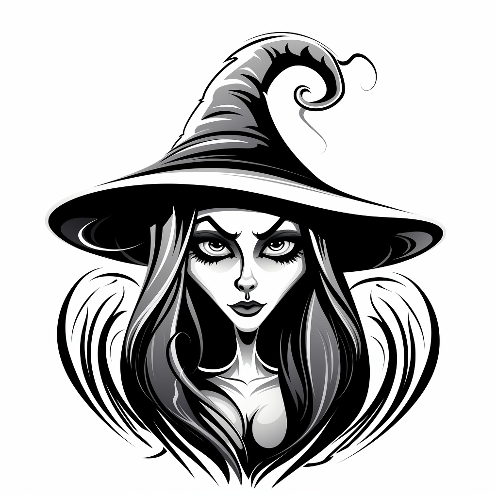 Halloween witch with black contour and white background