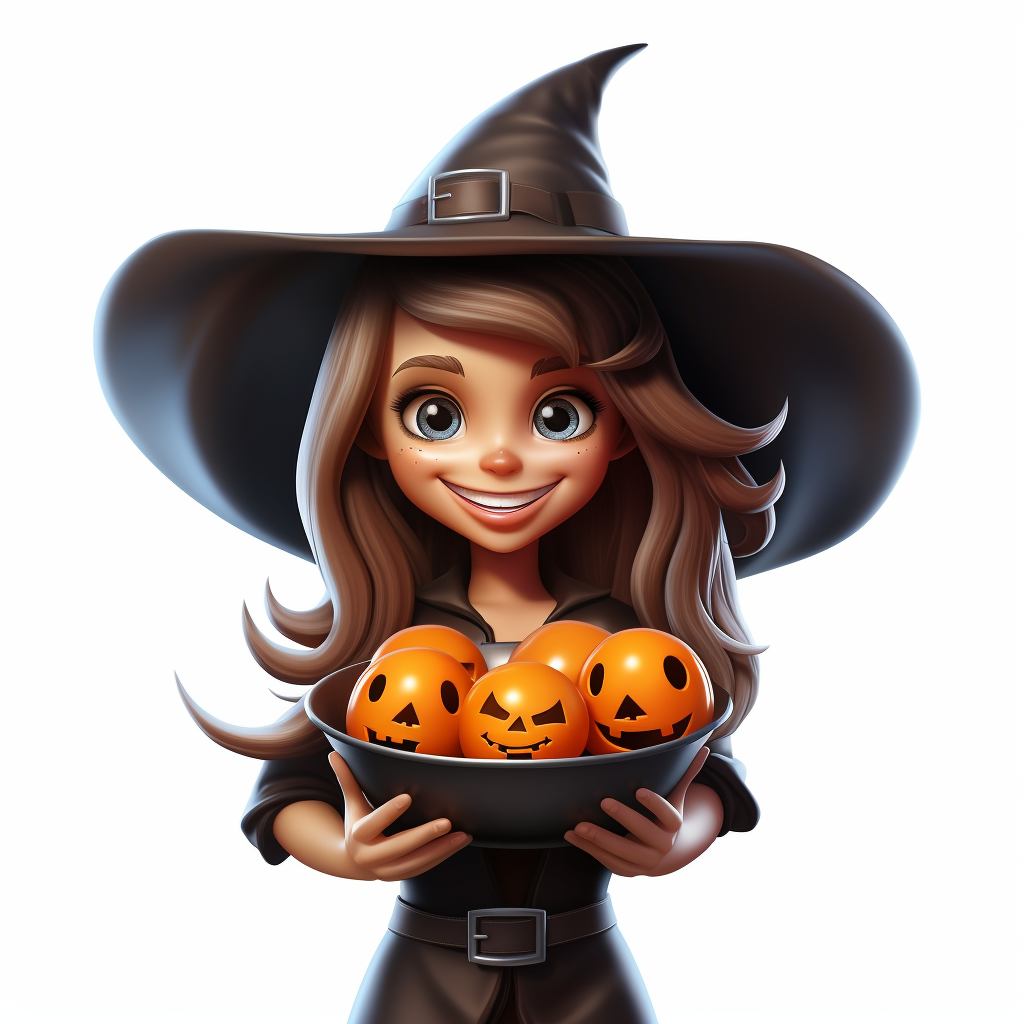 Cartoon Halloween witch with candy for trick or treaters