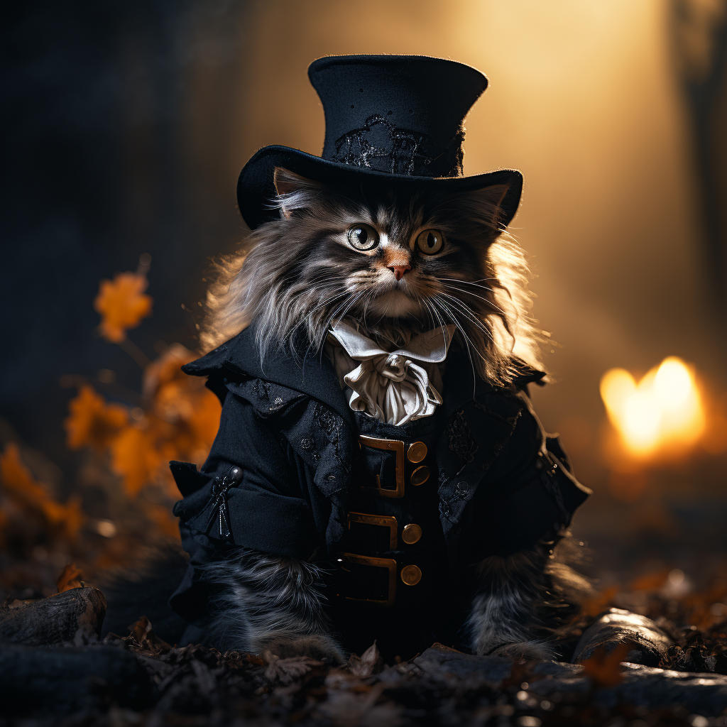 Cute tuxedo cat in witch costume