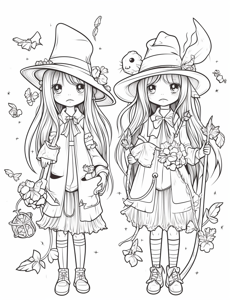 Halloween witches in black and white