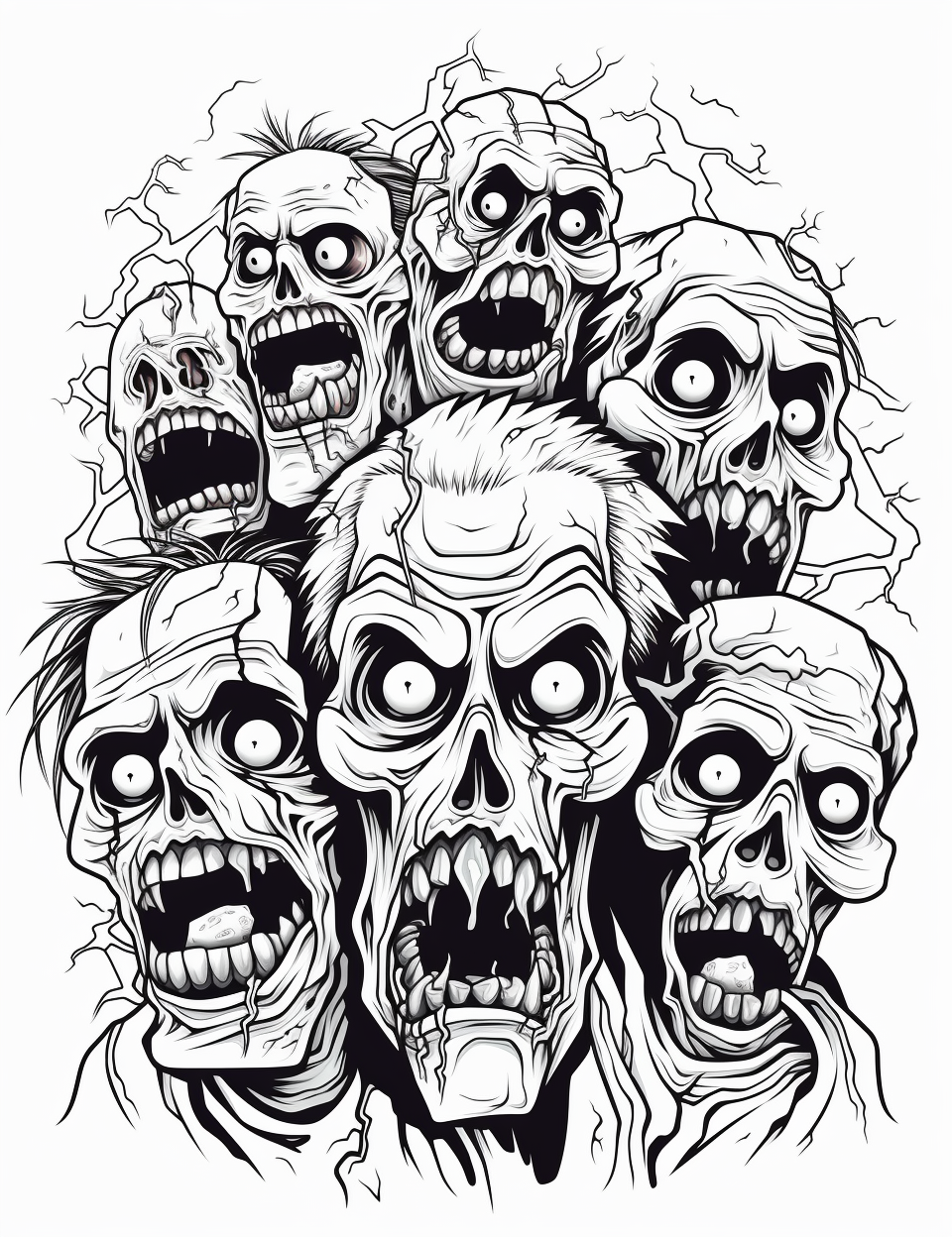 Cartoon Halloween zombies coloring page