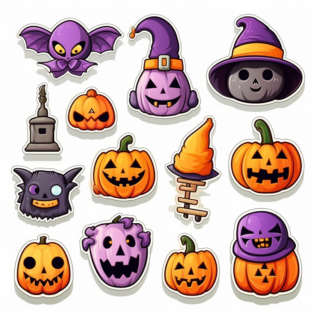 Halloween cartoon sticker set on white background