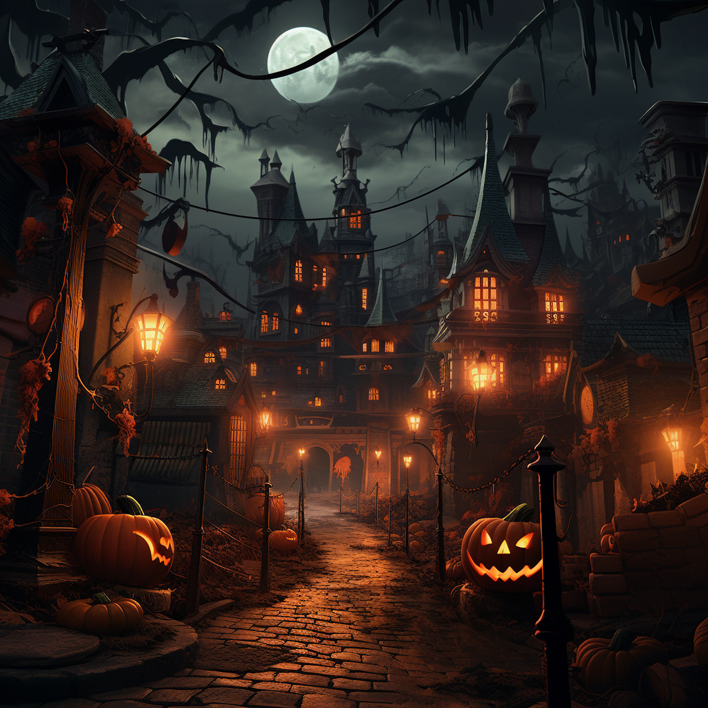 Scary Halloween city at night