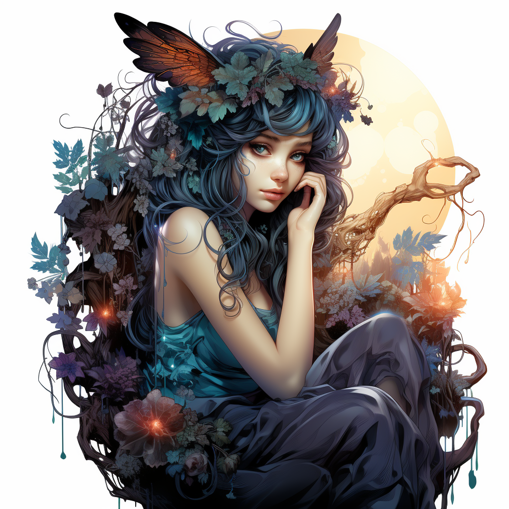 Beautiful Dark Fairy on a Dead Tree