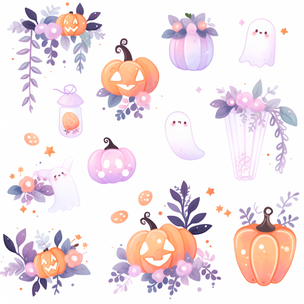 Halloween-themed designs featuring ghosts, pumpkins, vampires, witches, and zombies