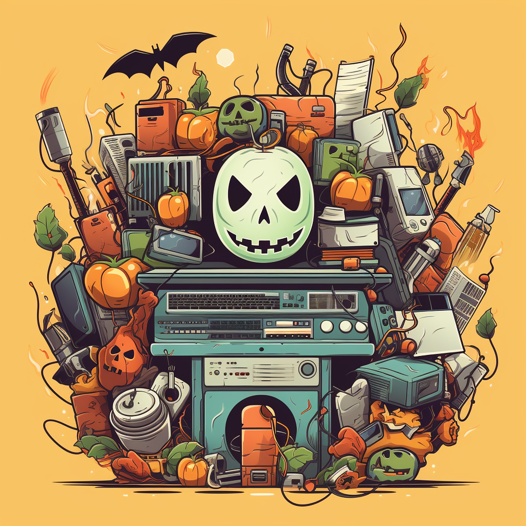 E-Waste surrounded by Cute Halloween Elements