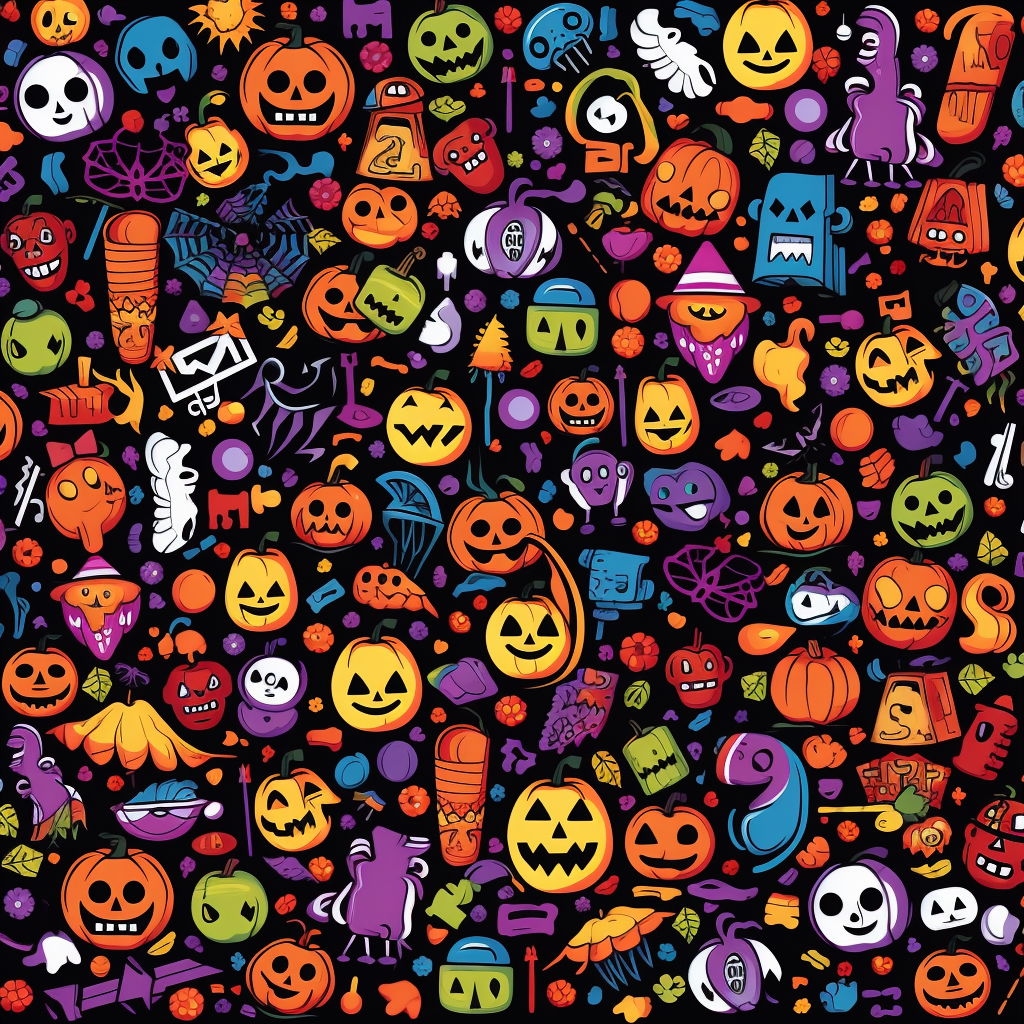 Halloween fabric pattern with colorful objects