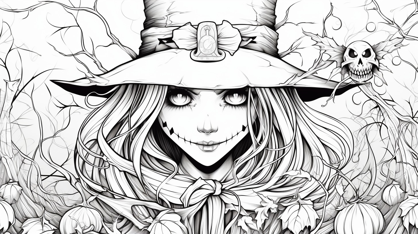 Simple line drawing of a female scarecrow