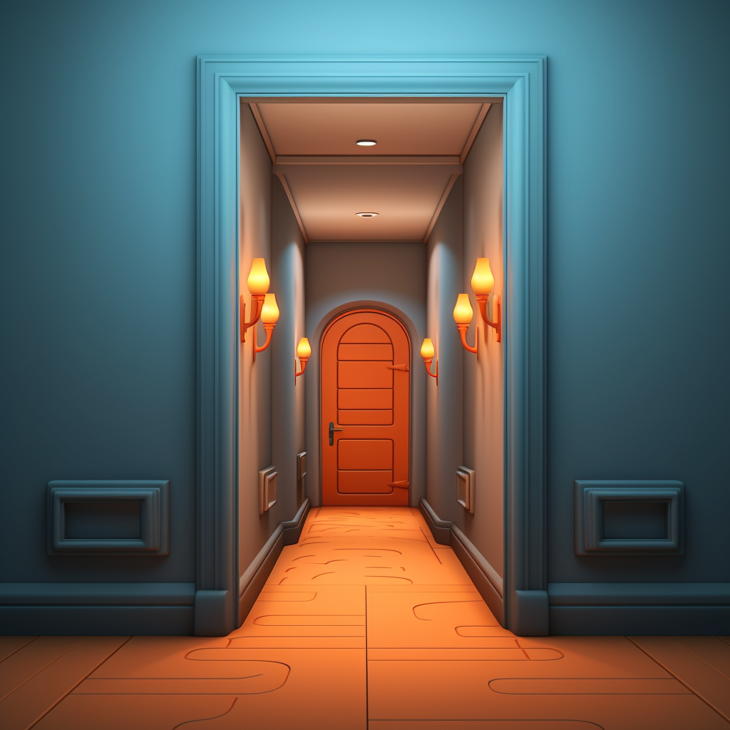 Cartoon-style Halloween hallway door