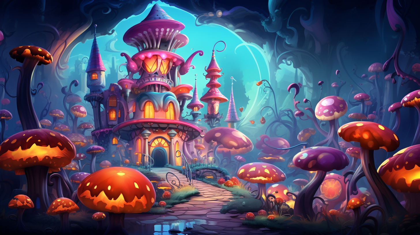 Cute handpainted Halloween background with chibi characters