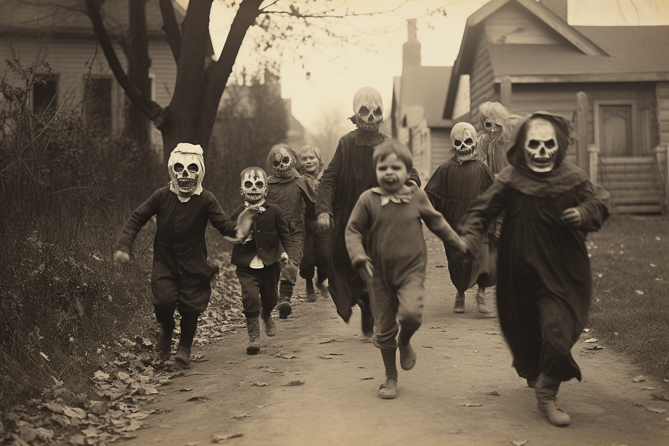 Group of kids in Halloween costumes