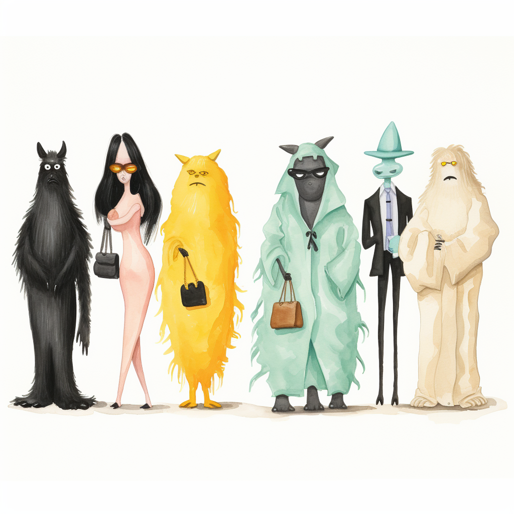 Halloween monsters dressed as Kardashians in pastel colors