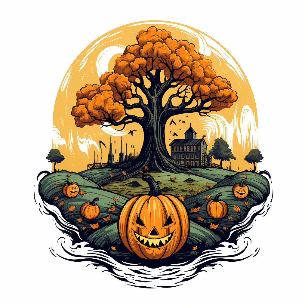 Halloween scene with large pumpkin