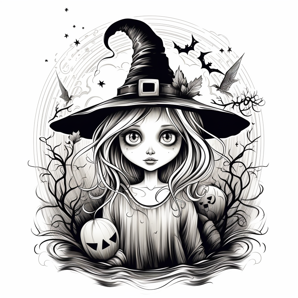 Black and White Halloween Witch Art