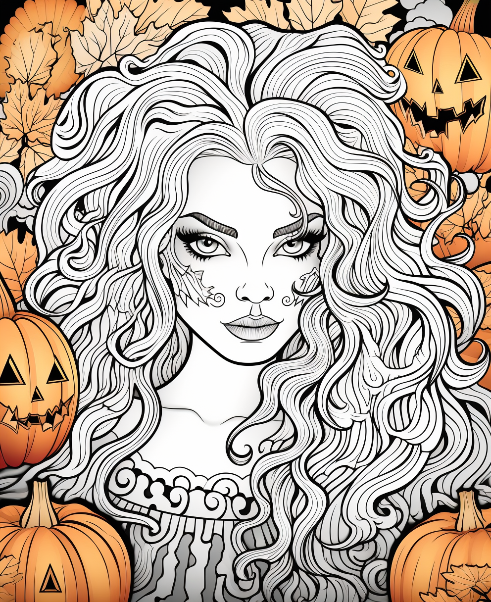 Coloring Page of Halloween Witches