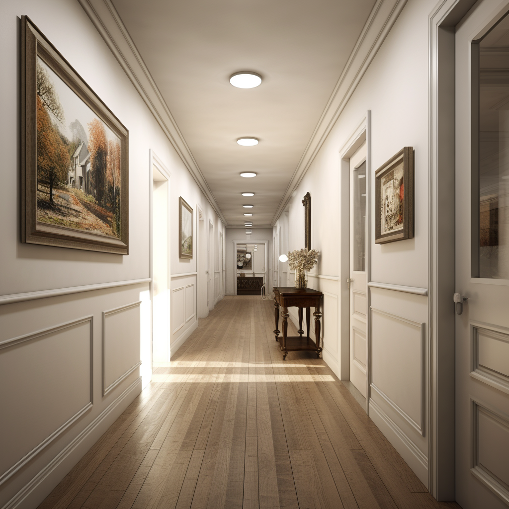 Realistic apartment hallway with light tones