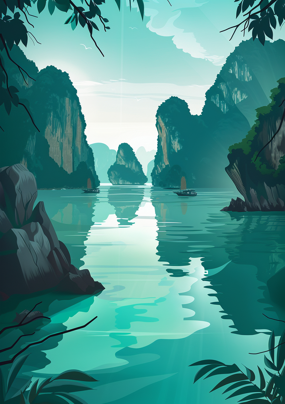 Ha Long Bay Flat Illustration Art