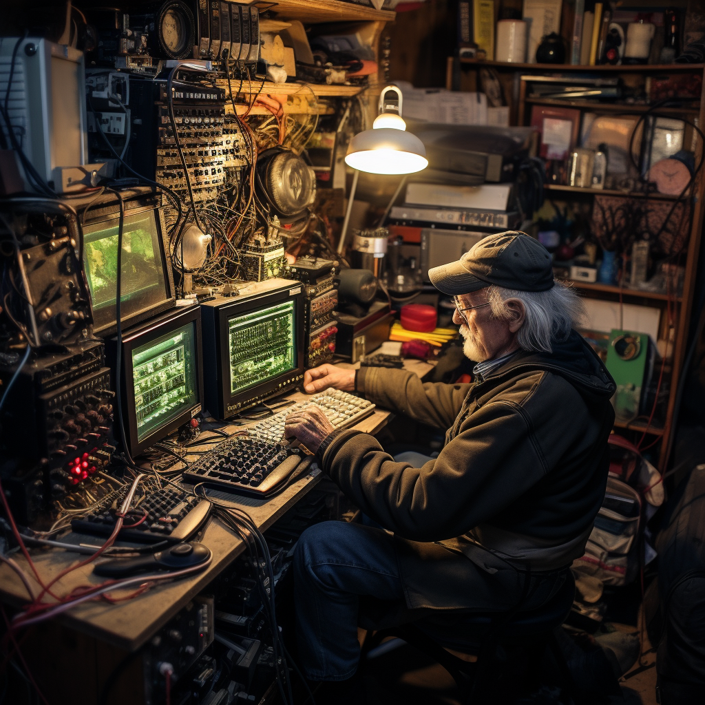 Ham radio enthusiast working on circuit board