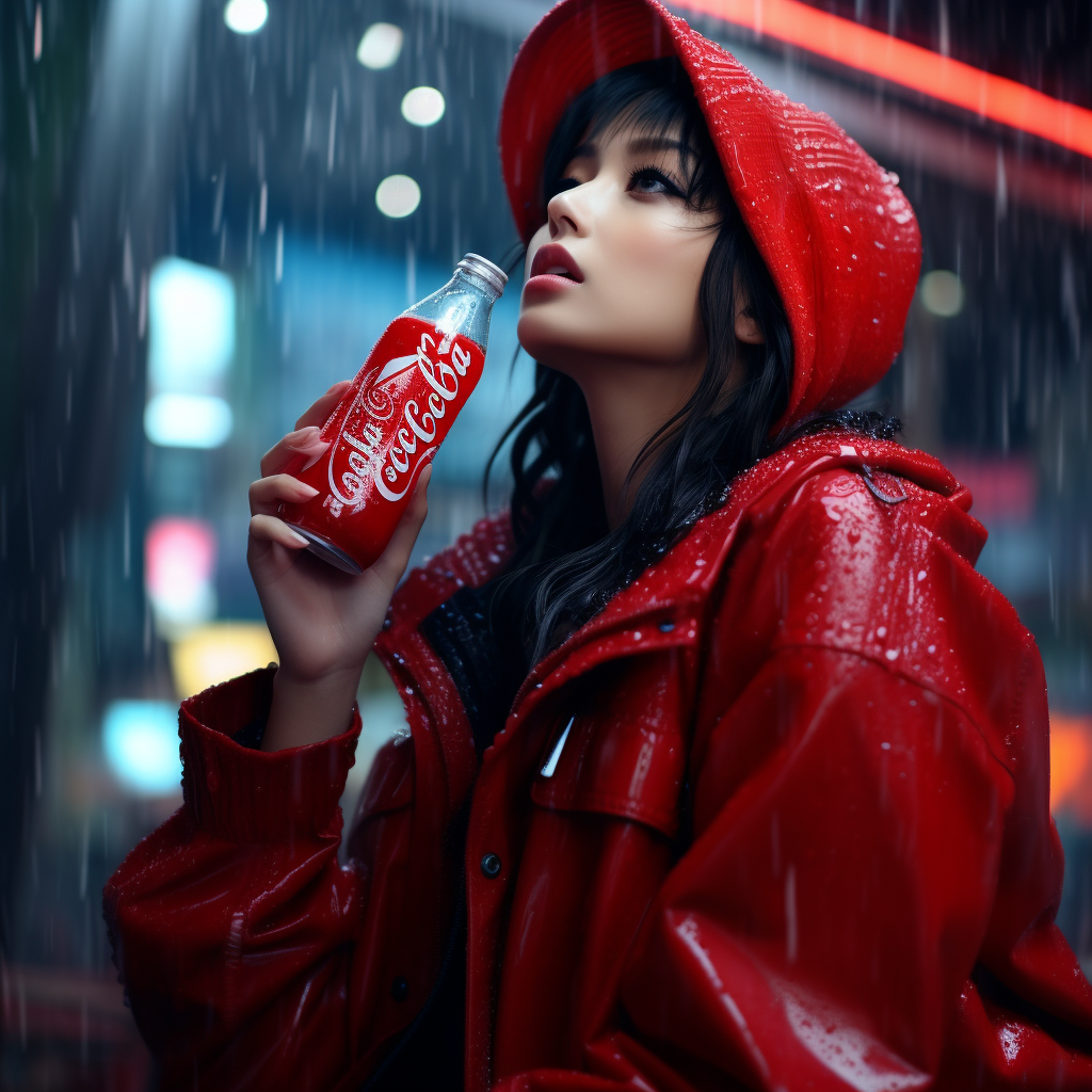 Hamasaki Ayumi drinking Coca-Cola rain