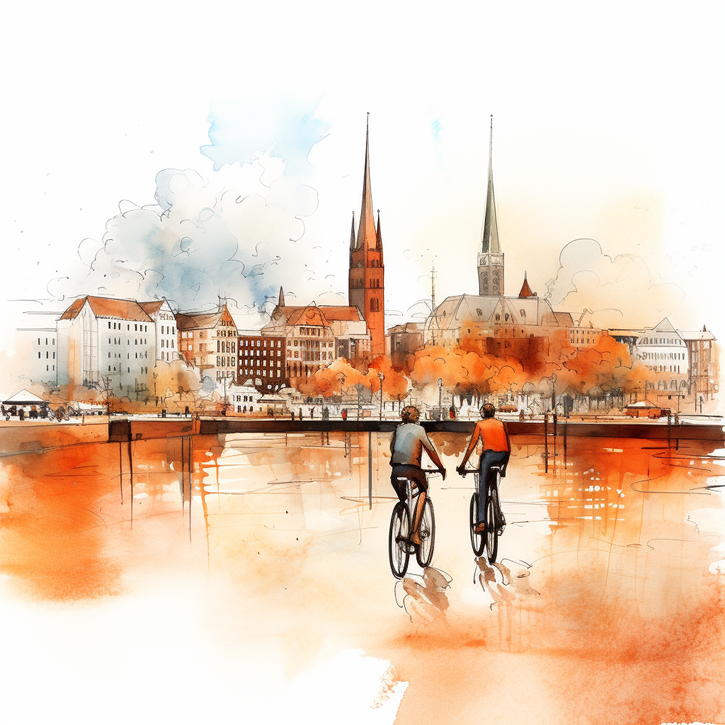 Sketch of Hamburg City with Bicycles